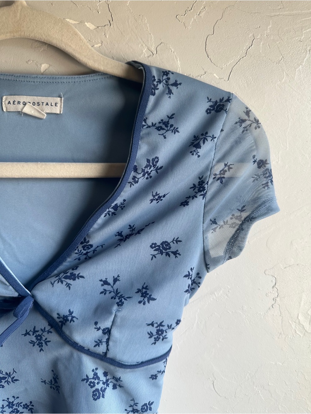 Blue Floral Tie Front Top Coquette Y2K Cottagecore Aeropostale XS - Picture 3 of 8